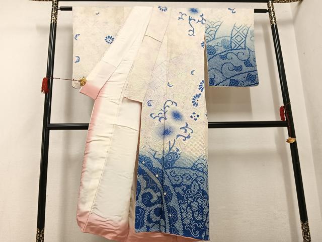 平和屋着物●訪問着　総絞り　花唐草文　暈し染め　正絹　逸品　AABH3001ph