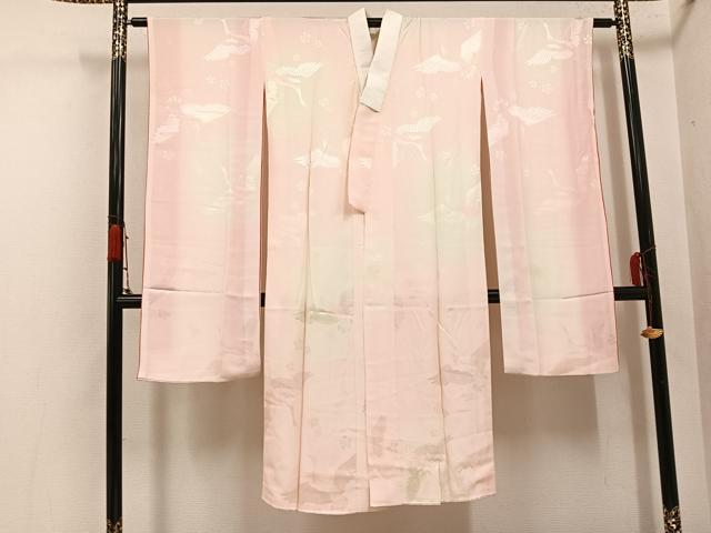 平和屋着物●振袖用長襦袢　袷　群れ鶴花地紋　暈し染め　正絹　逸品　AABH3002ph