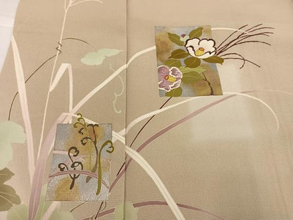 平和屋着物●訪問着　友禅　刺繍　色紙草花文　暈し染め　金銀彩　正絹　逸品　AABH3004ph
