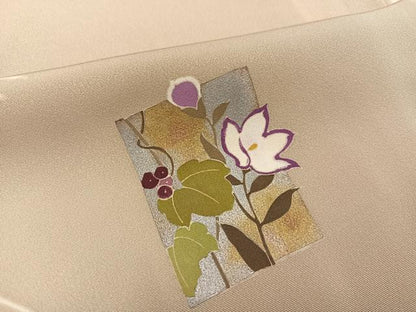 平和屋着物●訪問着　友禅　刺繍　色紙草花文　暈し染め　金銀彩　正絹　逸品　AABH3004ph