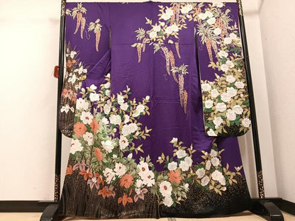 平和屋着物●豪華振袖　草花文　金彩　正絹　逸品　AABH3005ph