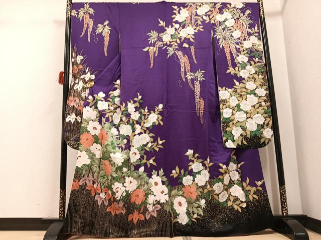 平和屋着物●豪華振袖　草花文　金彩　正絹　逸品　AABH3005ph