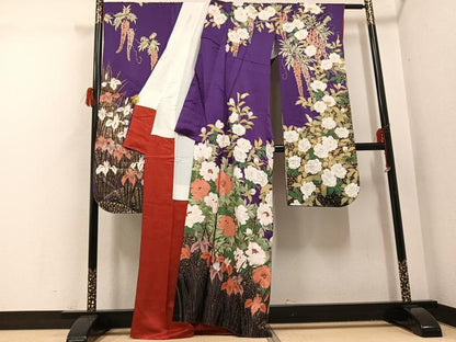 平和屋着物●豪華振袖　草花文　金彩　正絹　逸品　AABH3005ph