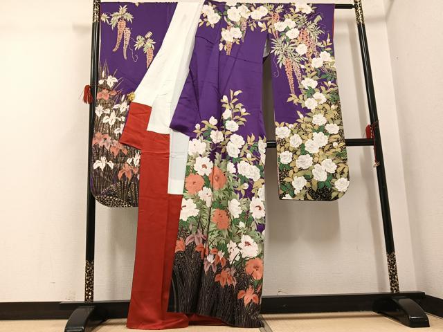 平和屋着物●豪華振袖　草花文　金彩　正絹　逸品　AABH3005ph