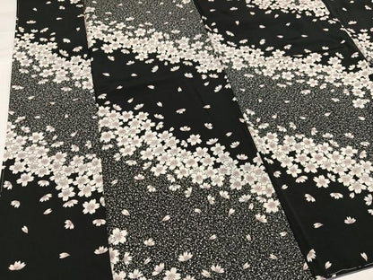平和屋着物●上質な小紋　夜桜　黒地　正絹　逸品　未使用　AABH3008ph