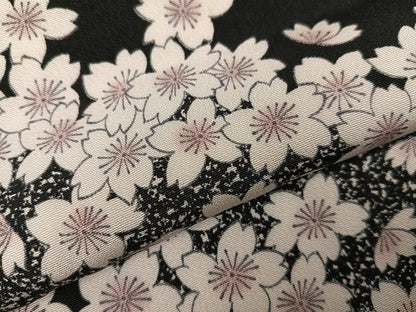 平和屋着物●上質な小紋　夜桜　黒地　正絹　逸品　未使用　AABH3008ph
