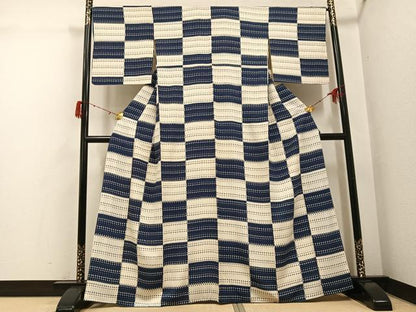 平和屋着物●上質な小紋　変わり市松　正絹　逸品　AABH3009ph