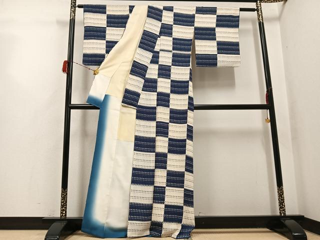 平和屋着物●上質な小紋　変わり市松　正絹　逸品　AABH3009ph