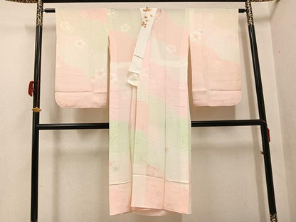 平和屋着物●長襦袢　無双仕立て　梅地紋　暈し染め　半衿刺繍　正絹　逸品　AABH3012ph