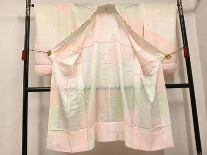 平和屋着物●長襦袢　無双仕立て　梅地紋　暈し染め　半衿刺繍　正絹　逸品　AABH3012ph