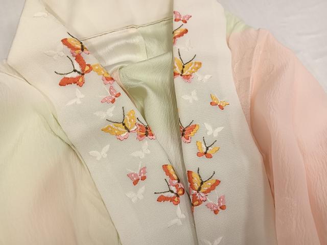 平和屋着物●長襦袢　無双仕立て　梅地紋　暈し染め　半衿刺繍　正絹　逸品　AABH3012ph