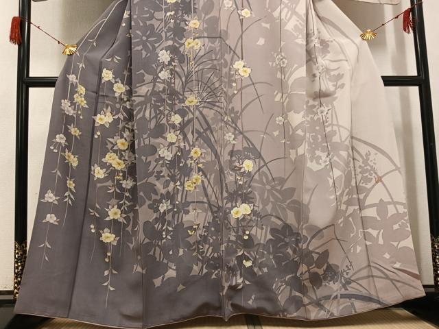 平和屋着物●訪問着　作家物　手描き　枝花文　正絹　逸品　AABH3013ph