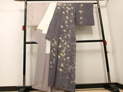 平和屋着物●訪問着　作家物　手描き　枝花文　正絹　逸品　AABH3013ph