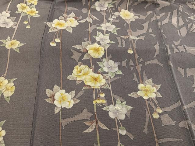平和屋着物●訪問着　作家物　手描き　枝花文　正絹　逸品　AABH3013ph