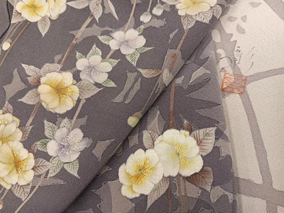 平和屋着物●訪問着　作家物　手描き　枝花文　正絹　逸品　AABH3013ph