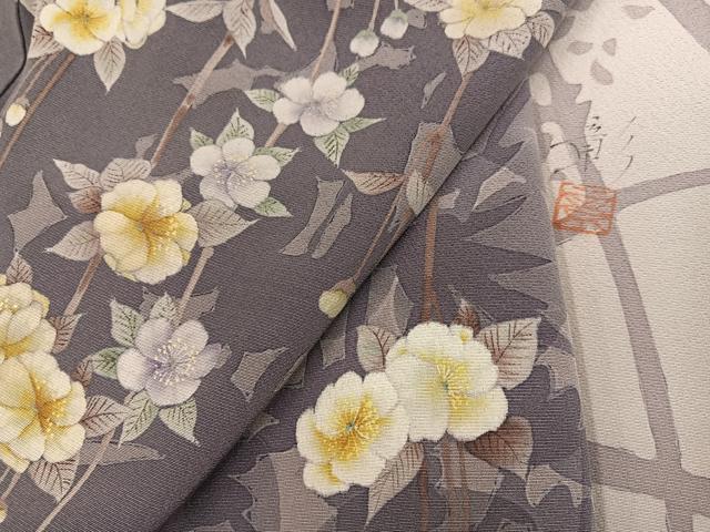 平和屋着物●訪問着　作家物　手描き　枝花文　正絹　逸品　AABH3013ph