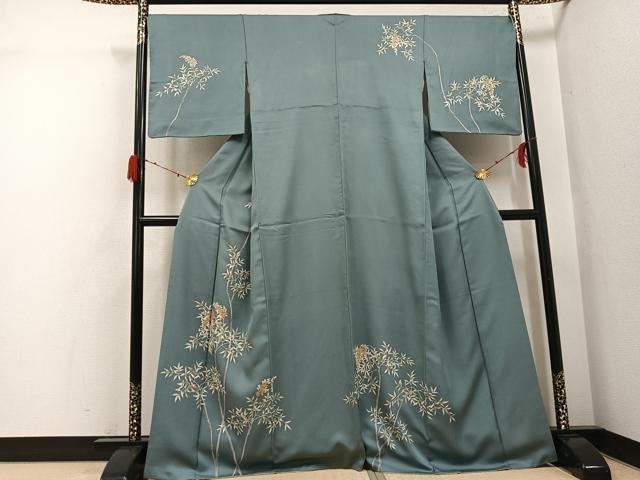 平和屋着物●訪問着　友禅　駒刺繍　枝葉文　正絹　逸品　AABH3014ph