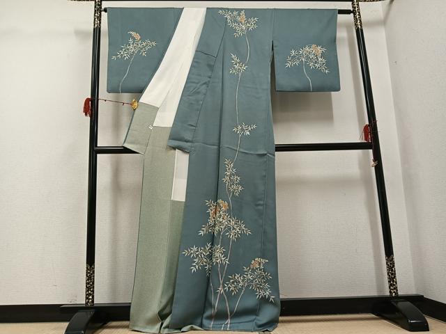 平和屋着物●訪問着　友禅　駒刺繍　枝葉文　正絹　逸品　AABH3014ph