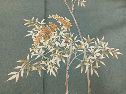 平和屋着物●訪問着　友禅　駒刺繍　枝葉文　正絹　逸品　AABH3014ph