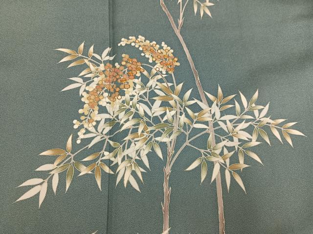 平和屋着物●訪問着　友禅　駒刺繍　枝葉文　正絹　逸品　AABH3014ph