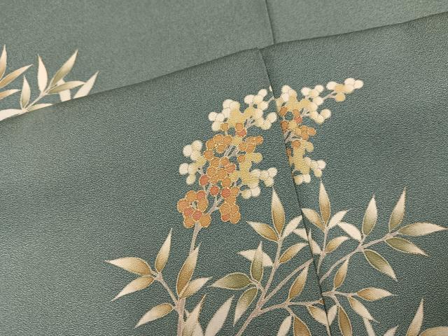 平和屋着物●訪問着　友禅　駒刺繍　枝葉文　正絹　逸品　AABH3014ph