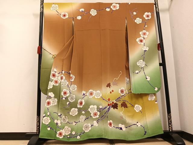平和屋着物●豪華振袖　作家物　梅　暈し染め　金彩　鬼しぼ縮緬　正絹　逸品　AABH3015ph
