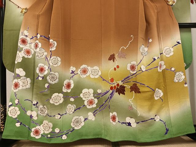 平和屋着物●豪華振袖　作家物　梅　暈し染め　金彩　鬼しぼ縮緬　正絹　逸品　AABH3015ph