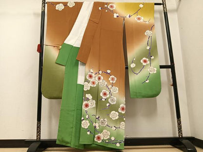 平和屋着物●豪華振袖　作家物　梅　暈し染め　金彩　鬼しぼ縮緬　正絹　逸品　AABH3015ph