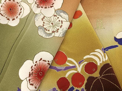 平和屋着物●豪華振袖　作家物　梅　暈し染め　金彩　鬼しぼ縮緬　正絹　逸品　AABH3015ph