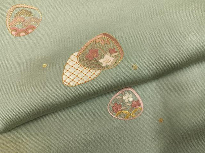 平和屋着物●訪問着　作家物　刺繍　貝合わせ花文　金彩　正絹　逸品　未使用　AABH3017ph