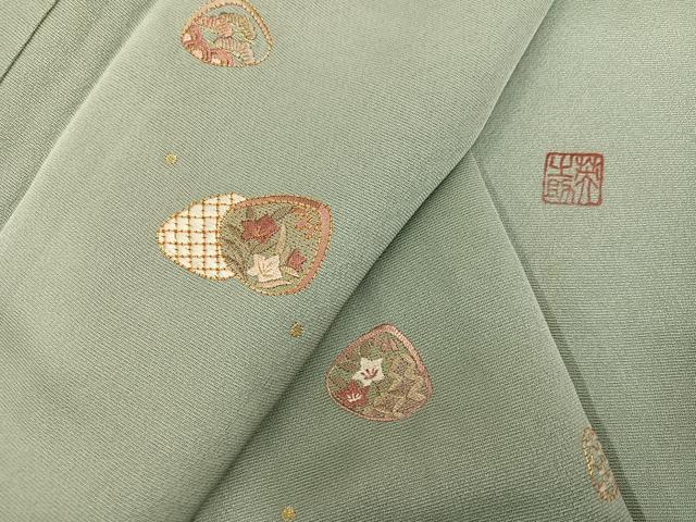 平和屋着物●訪問着　作家物　刺繍　貝合わせ花文　金彩　正絹　逸品　未使用　AABH3017ph
