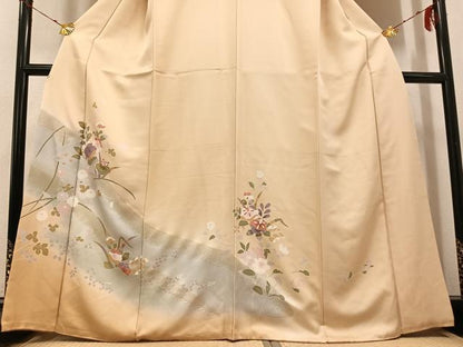 平和屋着物●訪問着　友禅　草花文　暈し染め　正絹　逸品　AABH3021ph