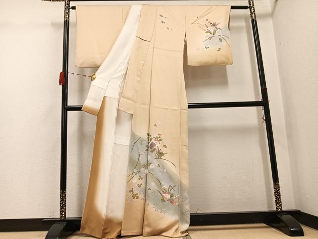 平和屋着物●訪問着　友禅　草花文　暈し染め　正絹　逸品　AABH3021ph