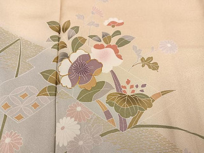 平和屋着物●訪問着　友禅　草花文　暈し染め　正絹　逸品　AABH3021ph
