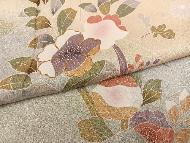 平和屋着物●訪問着　友禅　草花文　暈し染め　正絹　逸品　AABH3021ph