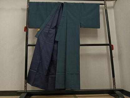 平和屋着物●男性　紬　アンサンブル　色無地　錆鉄御納戸色　正絹　逸品　AABH3027ph
