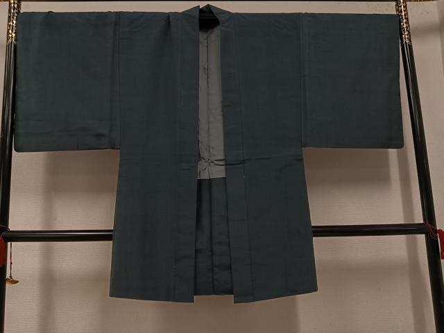 平和屋着物●男性　紬　アンサンブル　色無地　錆鉄御納戸色　正絹　逸品　AABH3027ph