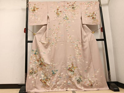 平和屋着物●訪問着　友禅　駒刺繍　草花文　金彩　正絹　逸品　未使用　AABH3029ph