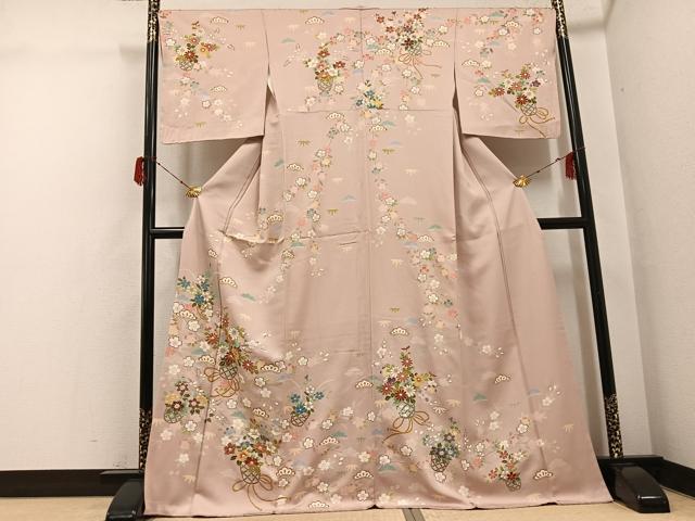 平和屋着物●訪問着　友禅　駒刺繍　草花文　金彩　正絹　逸品　未使用　AABH3029ph