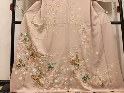 平和屋着物●訪問着　友禅　駒刺繍　草花文　金彩　正絹　逸品　未使用　AABH3029ph