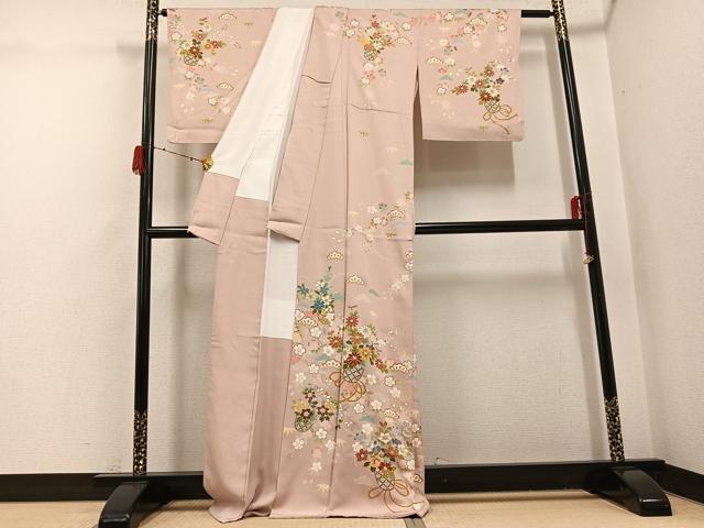 平和屋着物●訪問着　友禅　駒刺繍　草花文　金彩　正絹　逸品　未使用　AABH3029ph