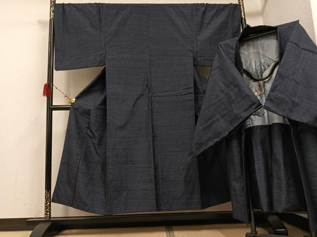 平和屋着物●男性　結城紬　アンサンブル　80亀甲　総詰め　正絹　逸品　AABH3030ph