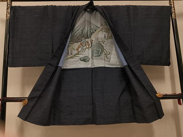 平和屋着物●男性　結城紬　アンサンブル　80亀甲　総詰め　正絹　逸品　AABH3030ph