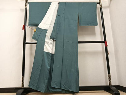 平和屋着物●上質な色無地　草花地紋　錆鉄御納戸色　正絹　逸品　未使用　AABH3032ph