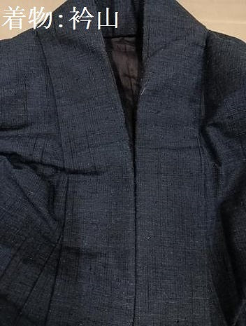 平和屋着物●男性　紬　アンサンブル　色無地　鉄御納戸色　正絹　逸品　AABH3035ph