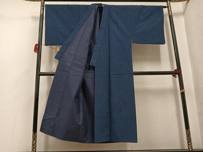 平和屋着物●男性　紬　アンサンブル　色無地　鉄御納戸色　正絹　逸品　AABH3035ph