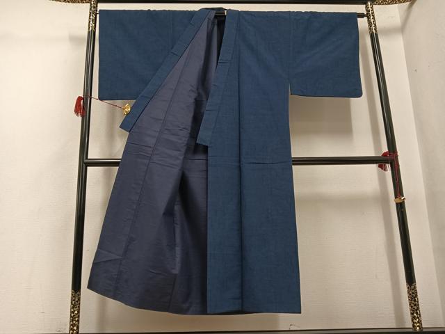 平和屋着物●男性　紬　アンサンブル　色無地　鉄御納戸色　正絹　逸品　AABH3035ph