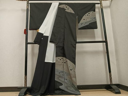 平和屋着物●本場縞大島紬　染大島　訪問着　絞り　舞花文　証紙付き　正絹　逸品　AABH3036ph