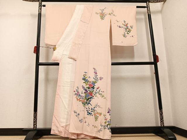 平和屋着物●訪問着　友禅　作家物　草花文　正絹　逸品　AABH3038ph