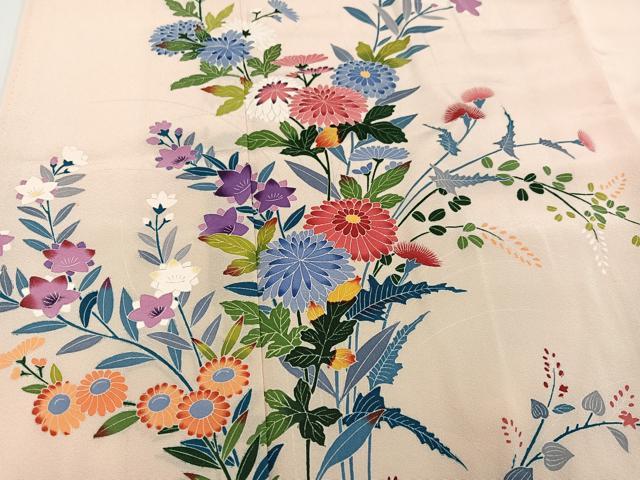 平和屋着物●訪問着　友禅　作家物　草花文　正絹　逸品　AABH3038ph